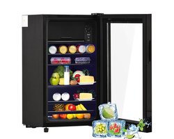 Mini koelkast-76L capaciteit met glazen deur-vrijstaande koelkast-energiezuinig en stil, drankenkoelkast met vriesvak voor slaapkamer, kantoor en woonkamer