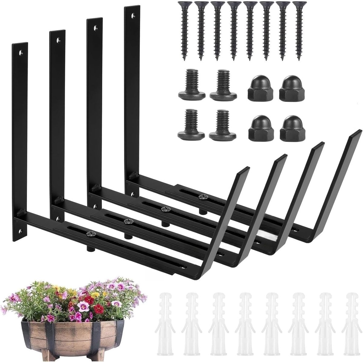 SnelShoppen - 4 Stuks Verstelbare Raamplank Beugels, 15cm-30cm, Stevige Metalen Bloembaksteun, Wandbeugel voor Balkon, Tuin, Terras, Tuinhek, Muurleun