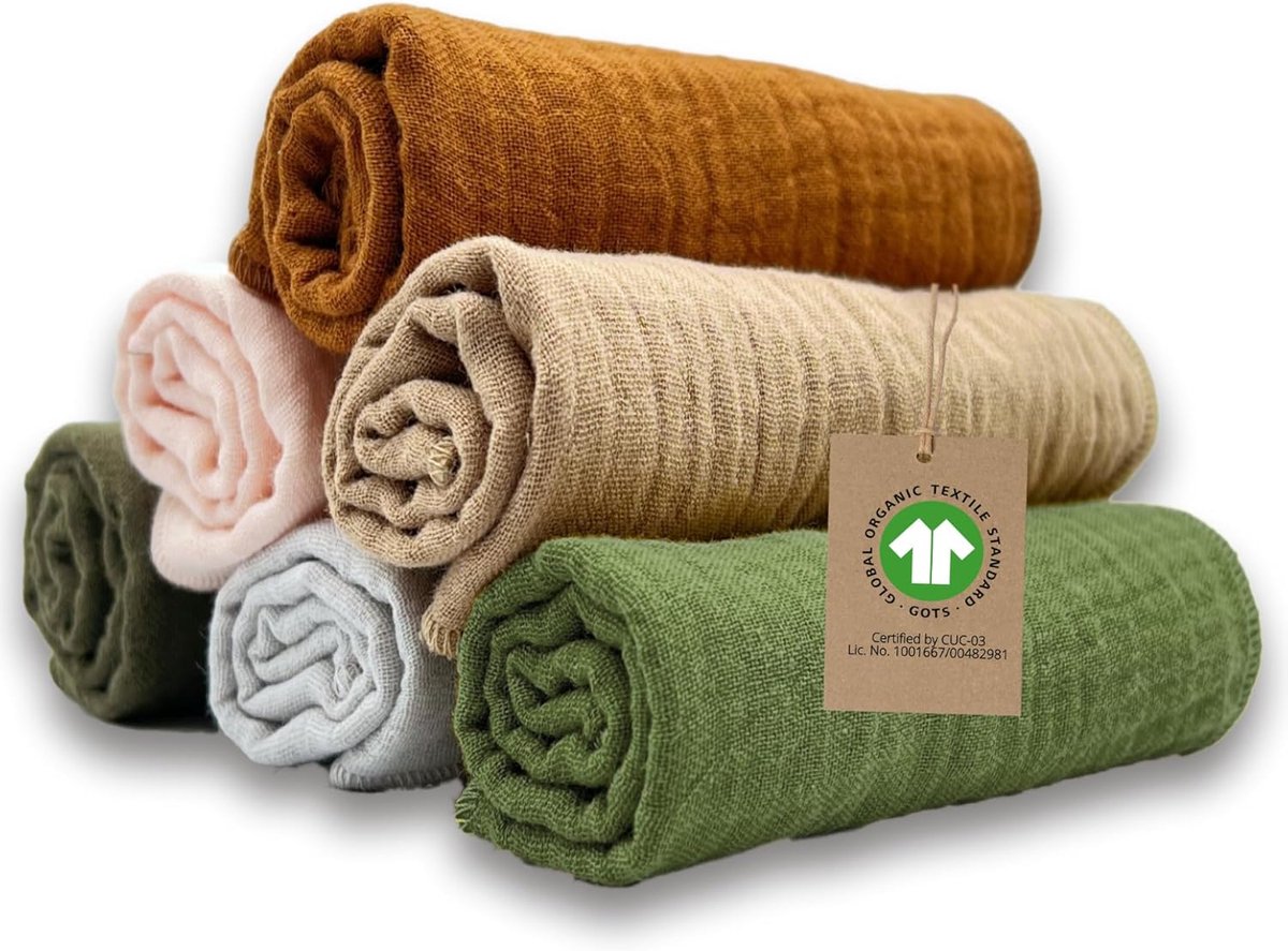 Thijox - mimaDu Mini-washandje voor pasgeborenen - Biologisch katoen mousseline - GOTS-gecertificeerd - 25 x 25 cm - Earth - Ideaal voor babyverzorgin