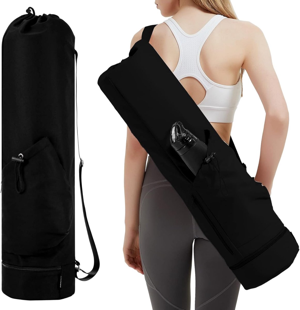 Thijox - Grote Yogamat Tas met Verstelbare Draagriem, Pilatestas met Flessenzak, Nat Vak voor Yoga, Pilates, Fitness, Sport, Reizen, 100% Waterafstote
