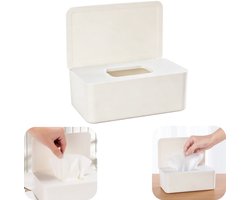Opbergdoos - Doos voor papieren zakdoekjes - Opbergdoos voor natte doekjes - Opbergdoos voor mondmaskers - Met afsluitbaar deksel - Antislipbasis - Stofdicht - Opbergaccessoires - Geschikt voor bureau, auto, kamperen (wit, 18,5*8cm)