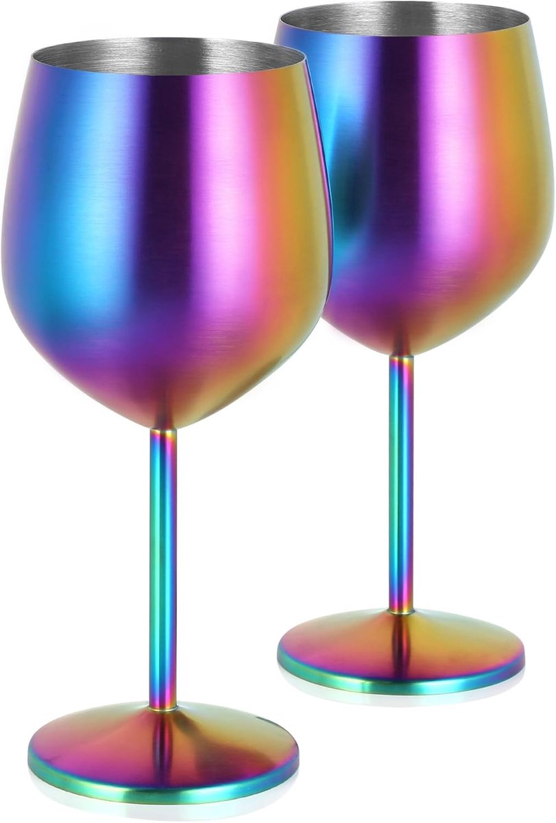 Thijox - Cocktailglazen van roestvrij staal, onbreekbare wijnglazen 550 ml, set van 2 kleurrijke champagneglazen voor feesten, picknicks, camping en t