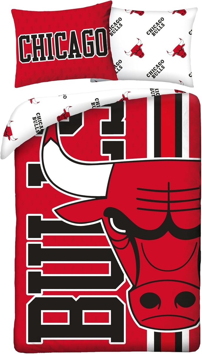 SnelShoppen - Chicago Bulls Dekbedovertrek 140x200 + Kussensloop 70x90 NBA | Omkeerbaar Bedlinnen | Microvezel Sneldrogend | Officiële Licentie | Cade