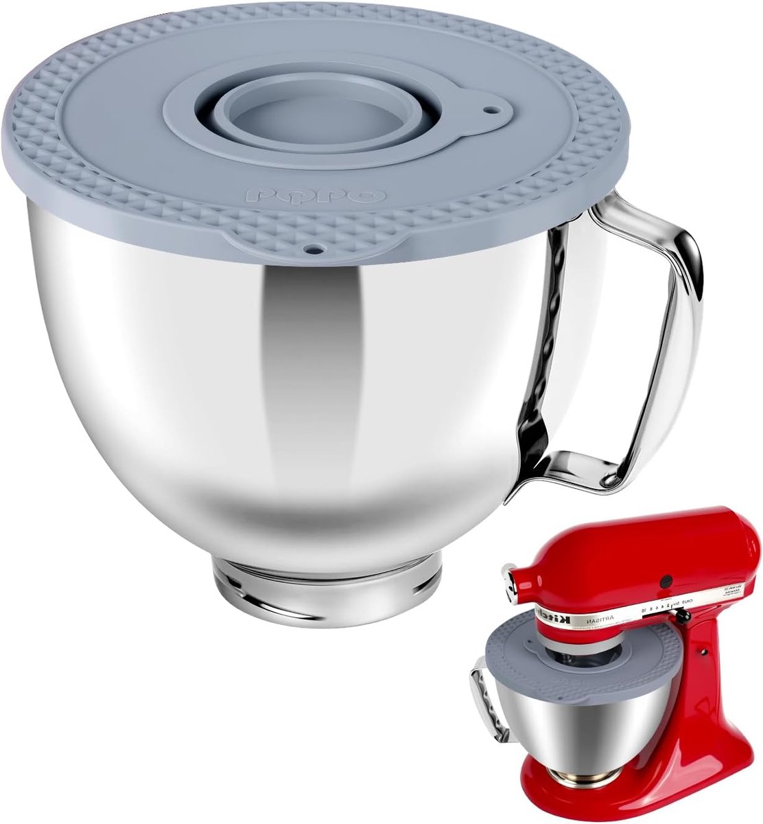 Thijox - 5-kwarts roestvrijstalen mengkommenset voor Kitchen Aid 4.5-5 Quart blenders met kantelkop - 5 kwarts kom + grijs deksel, ideaal voor koken e