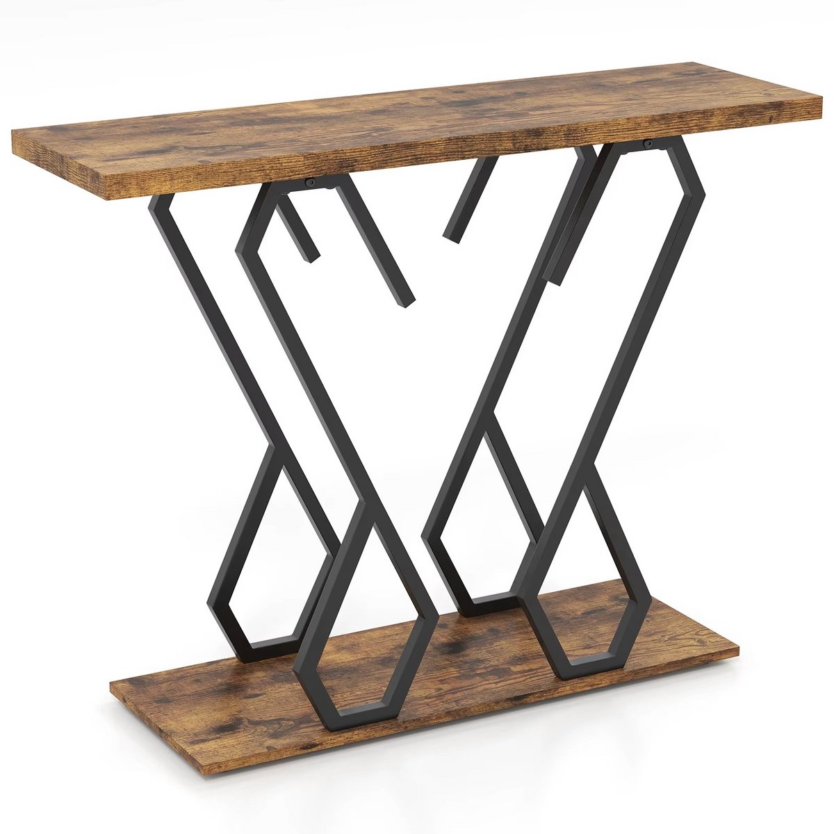 JOYNEXTBUY - Consoletafel - Smalle Haltafel met Houtlook Blad & Metalen Frame - Tafel voor Hal, Woonkamer & Entree - Industrieel