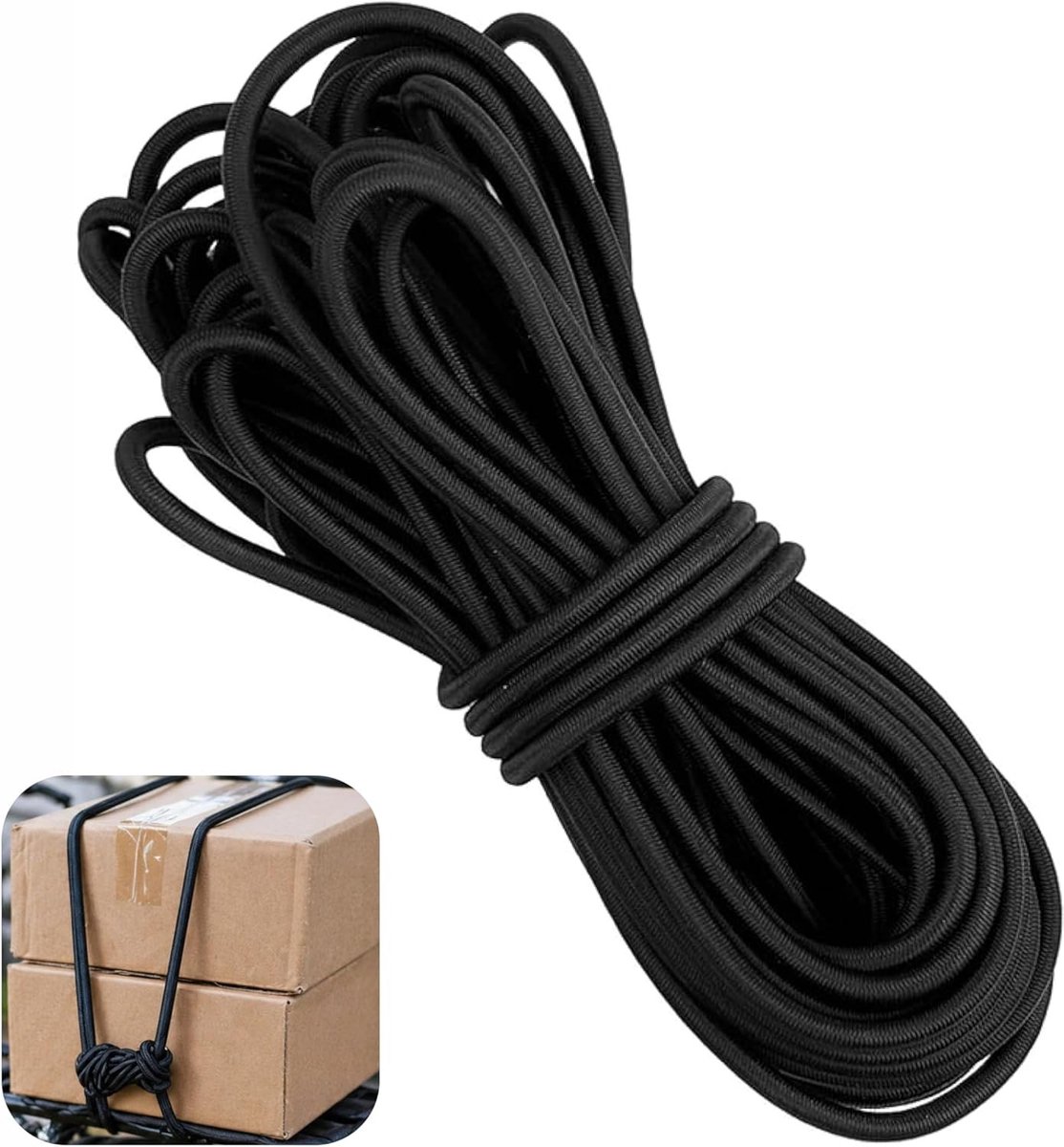 Versterkt elastisch touw 10 m x 4 mm in zwart voor dekzeilen, aanhangers en kamperen, veelzijdig verlengkoord en sandow voor optimale bevestiging