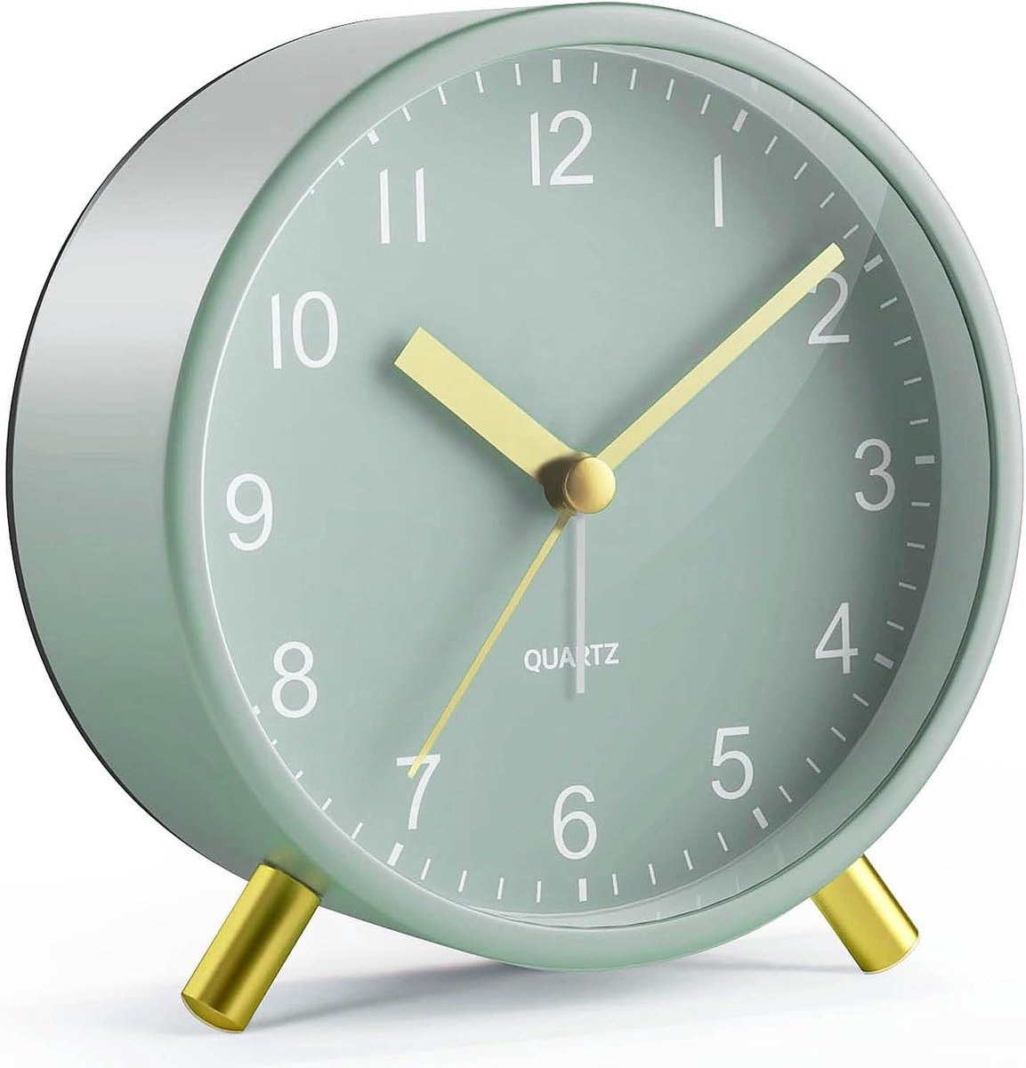 SnelShoppen - Analoge Alarmklok, Geluidsloos, Tick-vrij Quartz Alarmklok met Nachtlampje en Gouden Stand, Retro Tafelklok voor Slaapkamer, Kinderkamer
