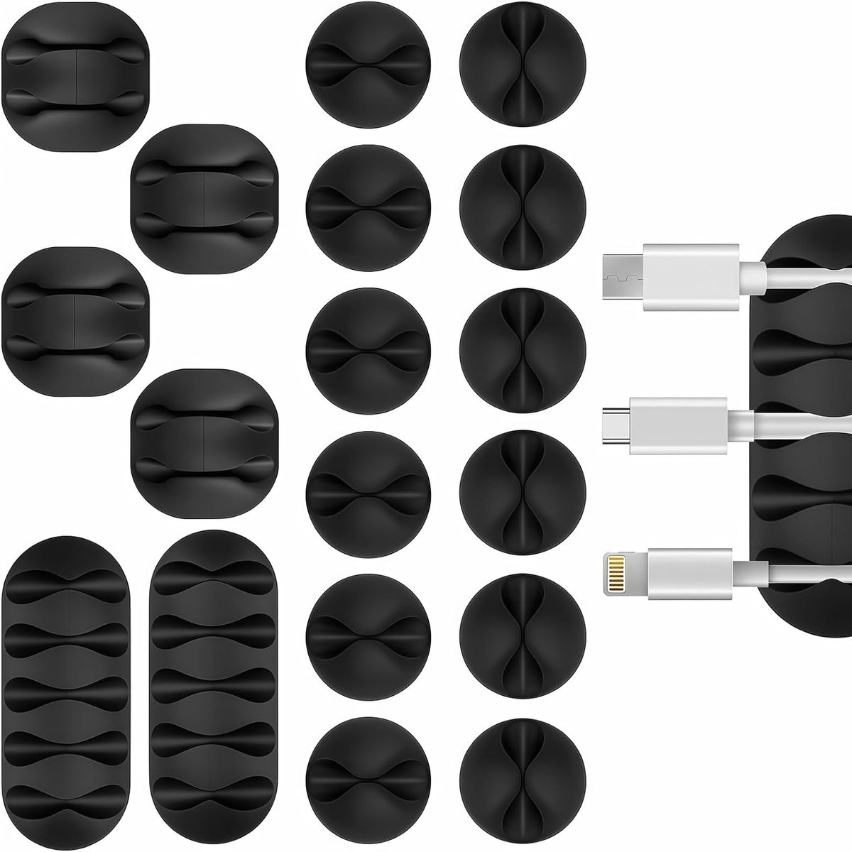 Thijox - 18 Zelfklevende Kabelclips in Zwart, Kabelorganizer met 1/2/5 Gleuven voor Kabelbeheer, Ideaal voor Bureau, Nachtkastje, Kantoor of PC-Werkpl