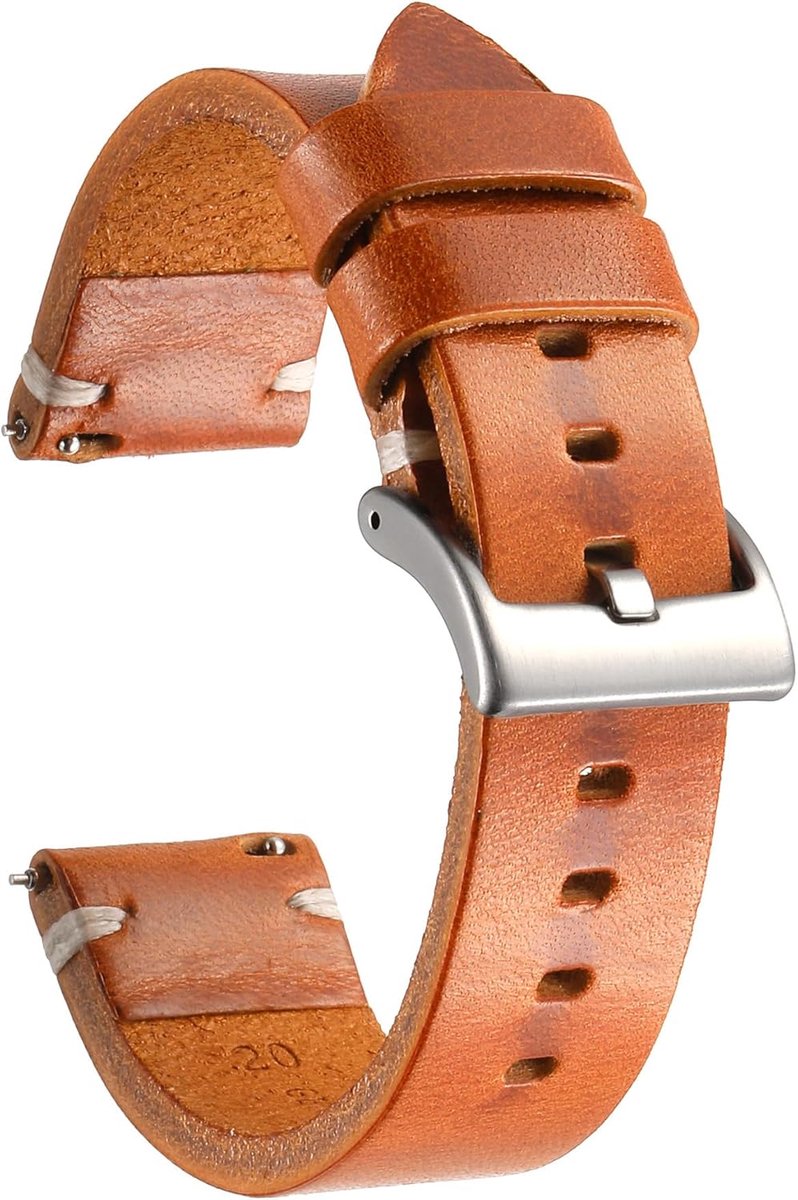 Cowhide Watch Strap Retro Handmade Vintage Quick Release Thick Leather Watch Strap with Stainless Steel Buckle - ShopVlot