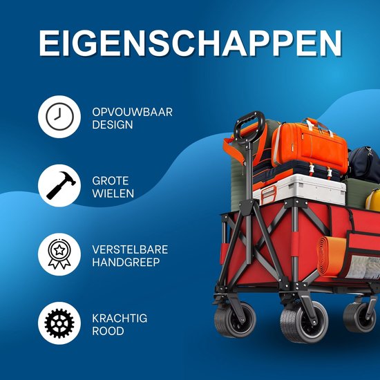 Opvouwbare Bolderkar - Met Grote Wielen en Verstelbare Handgreep - voor camping en tuin - Rood 600D Oxford Stof - Blauw van Opvouwbare Bolderkar — afbeelding 2
