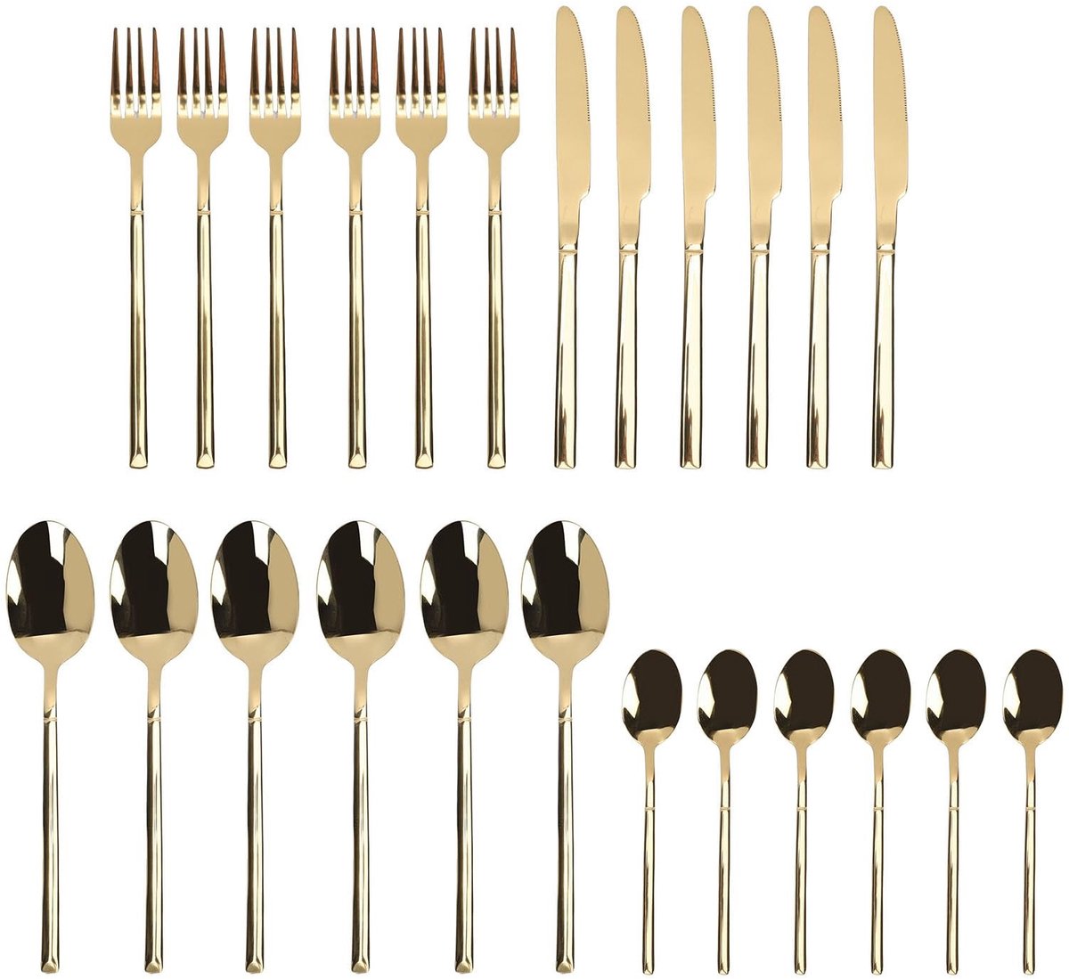 Dailygoods- Bestekset Roestvrij Staal 24-delig - Bestekset 12 Persoons - Vaatwasmachinebestendig - Eetservies Thuis - Luxe Gouden Afwerking - Geschikt voor Hotels - Eetgerei