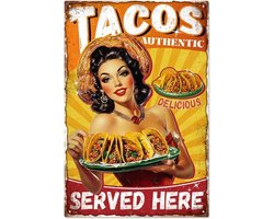 Vintage Metal Tin Plate Tacos Wanddecoratie, Retro Keuken Poster voor Taco Bar en Boerderij Eten
