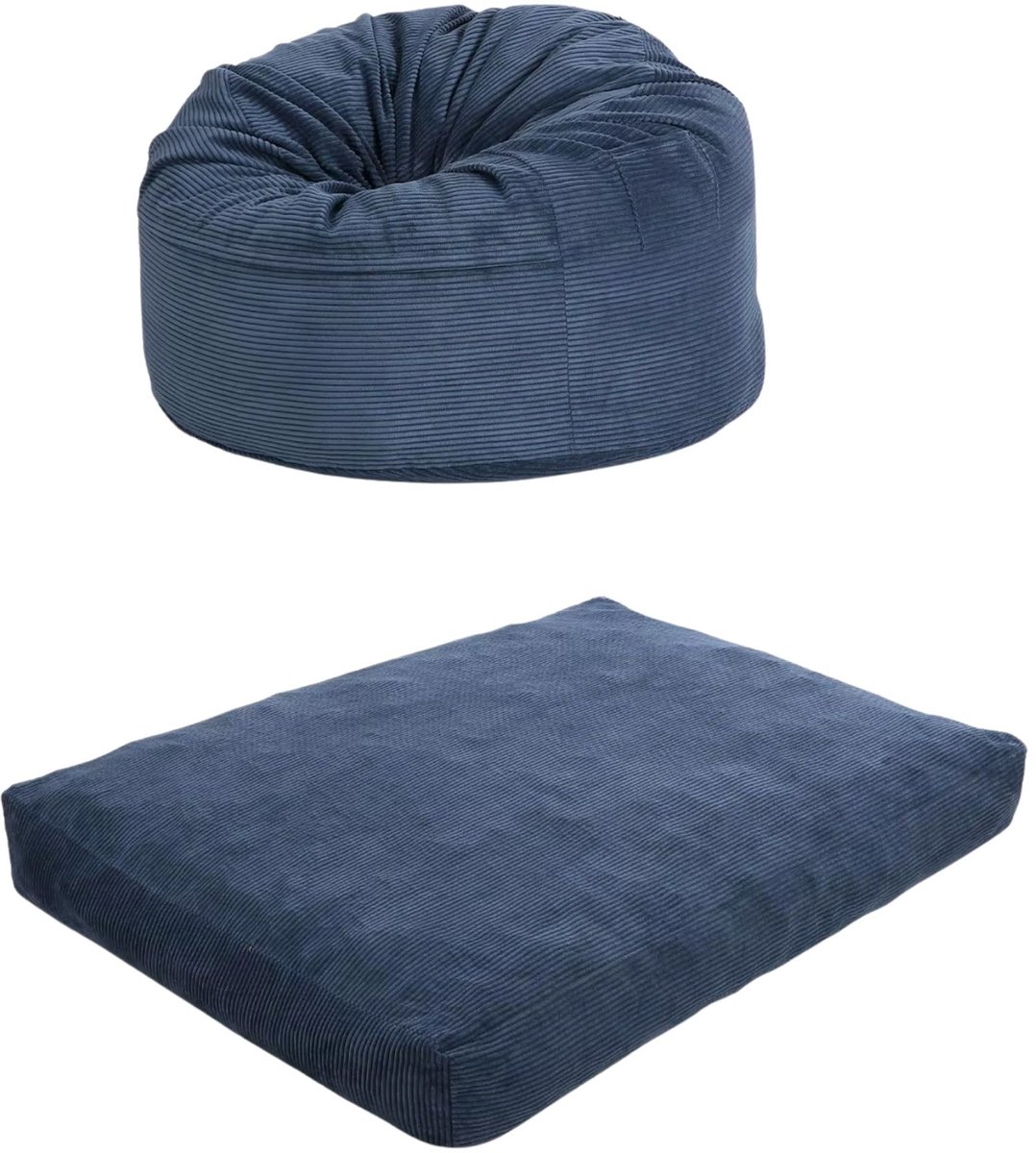 Zitzak Bed - 2-in-1 Ribstof Bean Bag die Verandert in Matras - Donkerblauw 190 x 135 cm