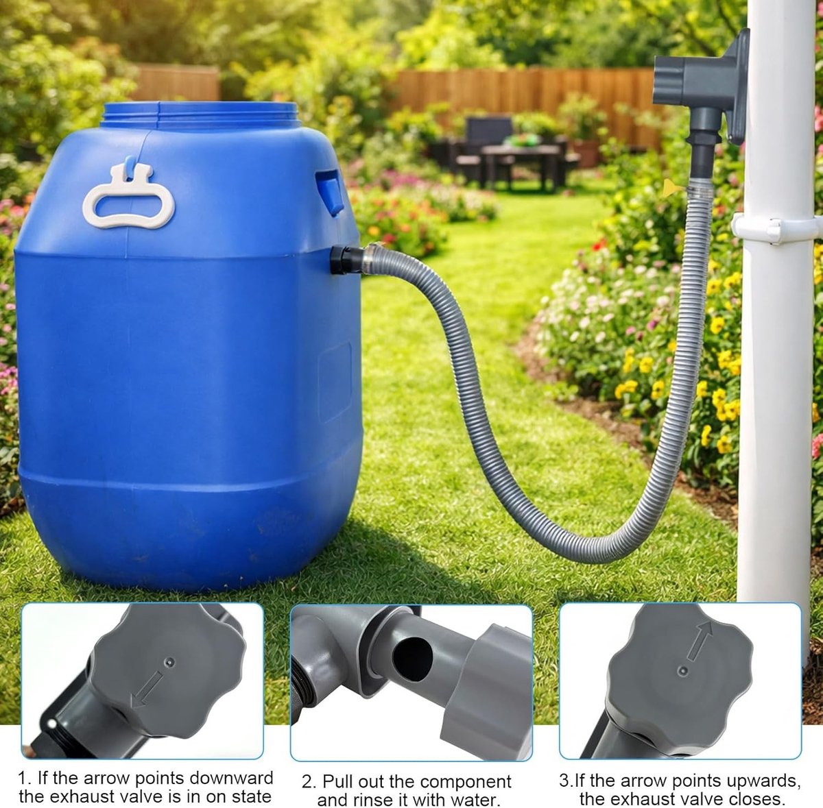 Efficiënte regenwatercollector voor afvoerbuizen 70-110 mm, ideaal voor 80 m² dakoppervlak en regenwateropvang, duurzame oplossing voor tuin en milieu