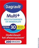 Dagravit Multi+ Multivitaminen en Mineralen verpakking. 'TOTAAL 30', 'Met extra Vitamine C'.