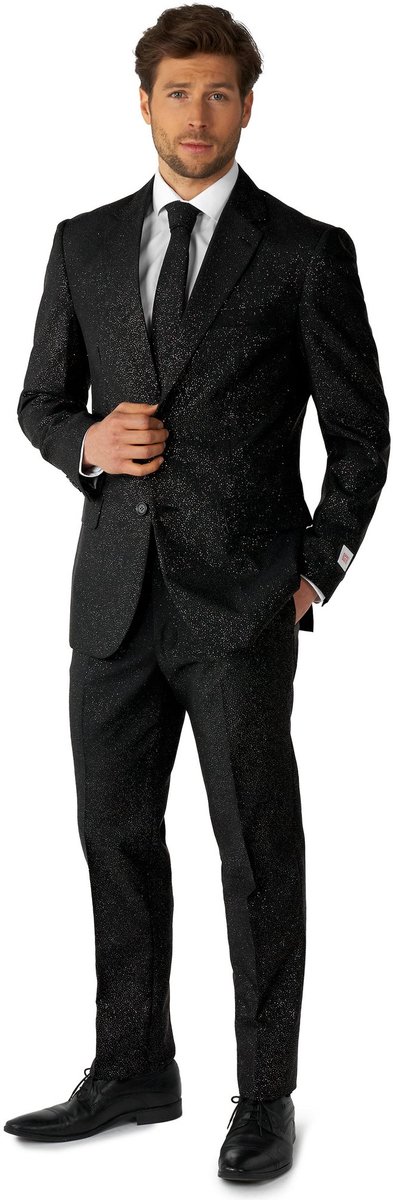 OppoSuits Glitzy Glitter - Heren Pak - Glitter Kostuum - Kerst - Oud en Nieuw - Carnavalskleding - Zwart - Maat EU 58