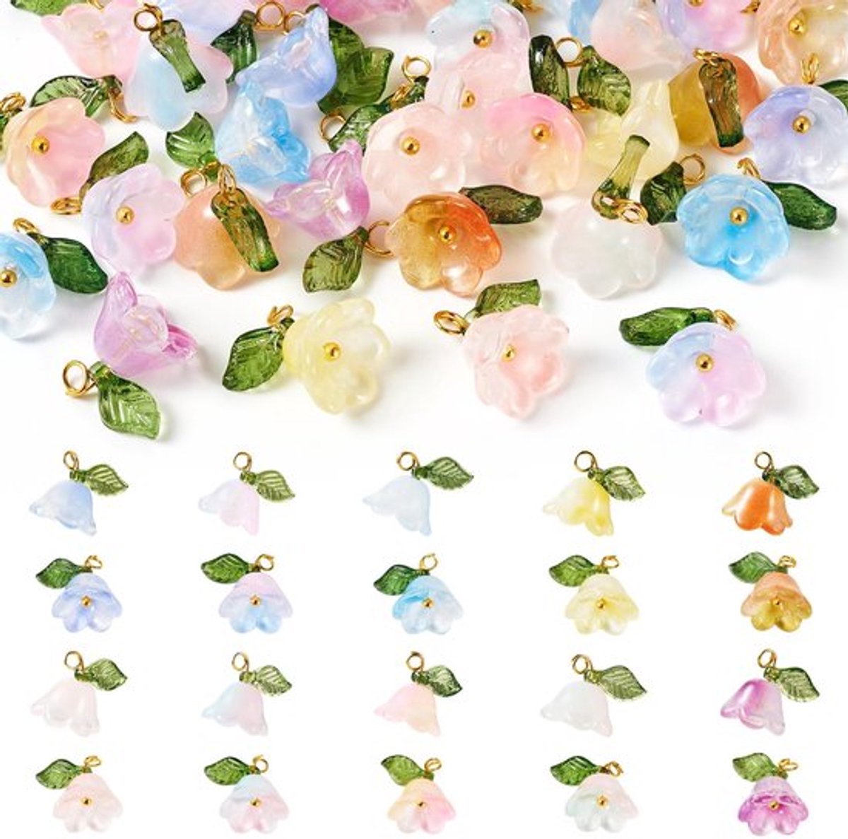 Glazen Bloem Charms Acrylaat Blad Bloem Pendants Kleurrijke Kristallen Bloemen Kralen Charms Voor Oorbellen Armband Ketting Sieraden Maken