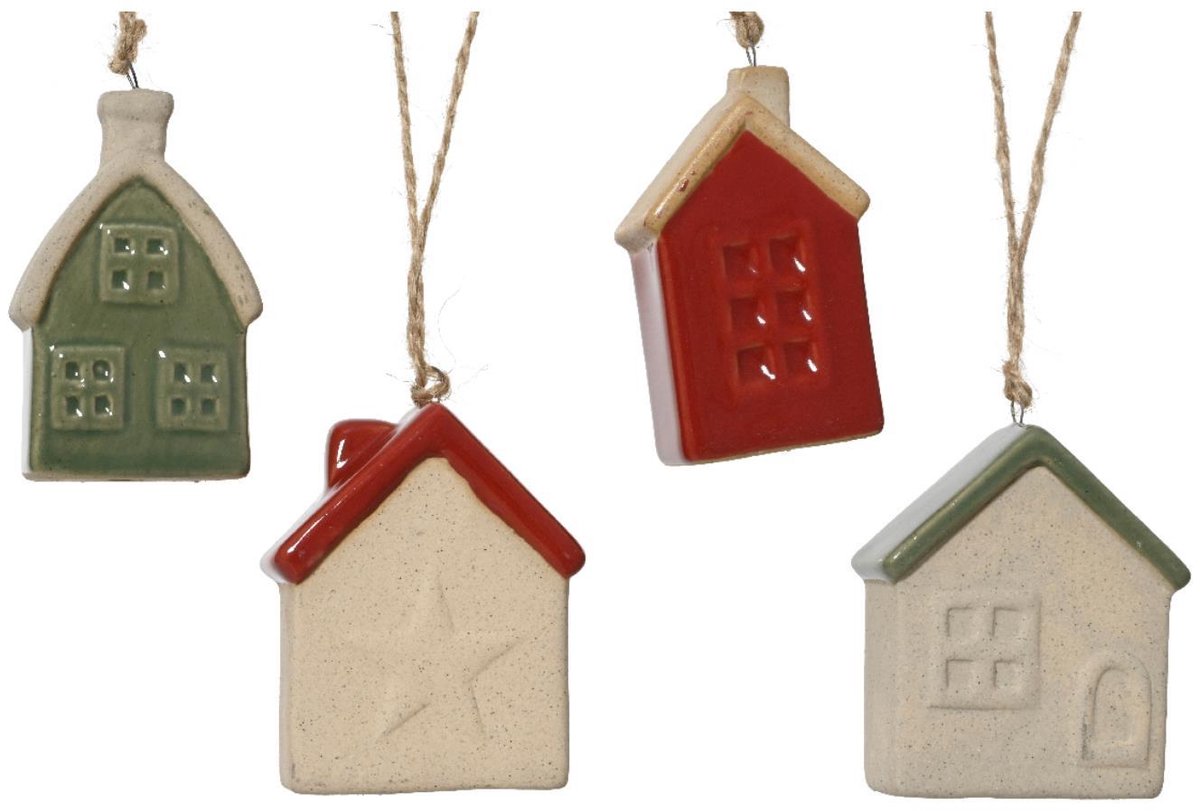 Decoris kersthanger huisje porselein kerstdecoratie 3x5,7x7,2cm.