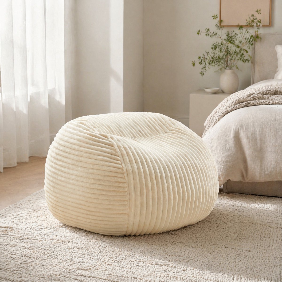 DESMIU Zitzak 85 x 85 x 60 cm - Traagschuim Met Rugsteun En Brede Armleuningen - Voor Woonkamer En Slaapkamer - Flanel Beige