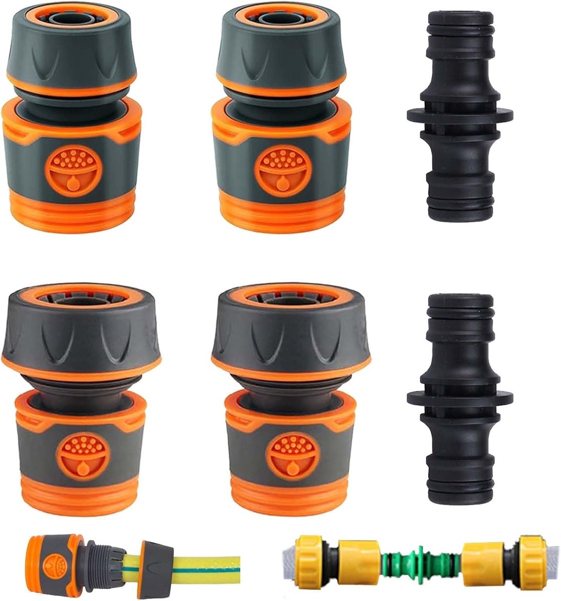 Set van 6 tuin slang aansluitingen met 1/2 inch en 3/4 inch adapters voor kraan, slangverbindingen en fittingen