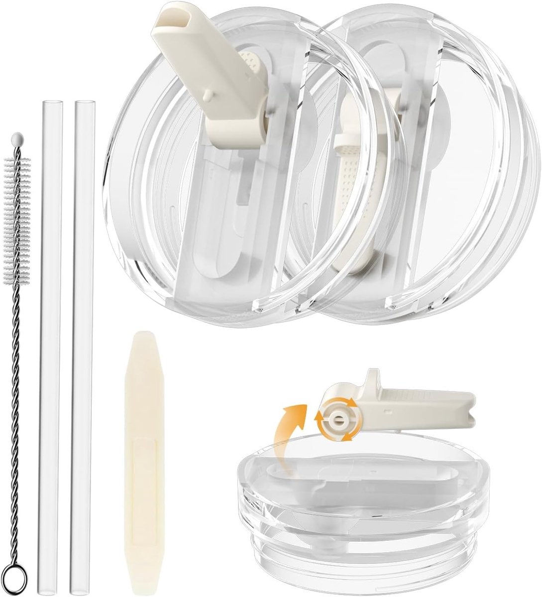 Tumbler Flip Straw Lid Vervanging voor 40 oz Drinkbekers, Geschikt voor Quencher en Meer, Wit - 2 Stuks