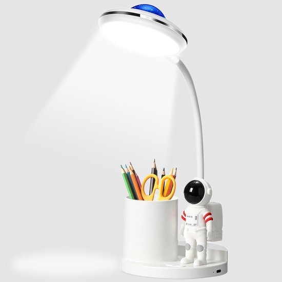 Bureaulamp voor kinderen, led-astronauten-bedlamp voor kinderen, met penhouder en projectie, dimbaar helderheidsniveau, oplaadbare tafellamp, oogbescherming, leeslamp, studielamp [Energieklasse A]