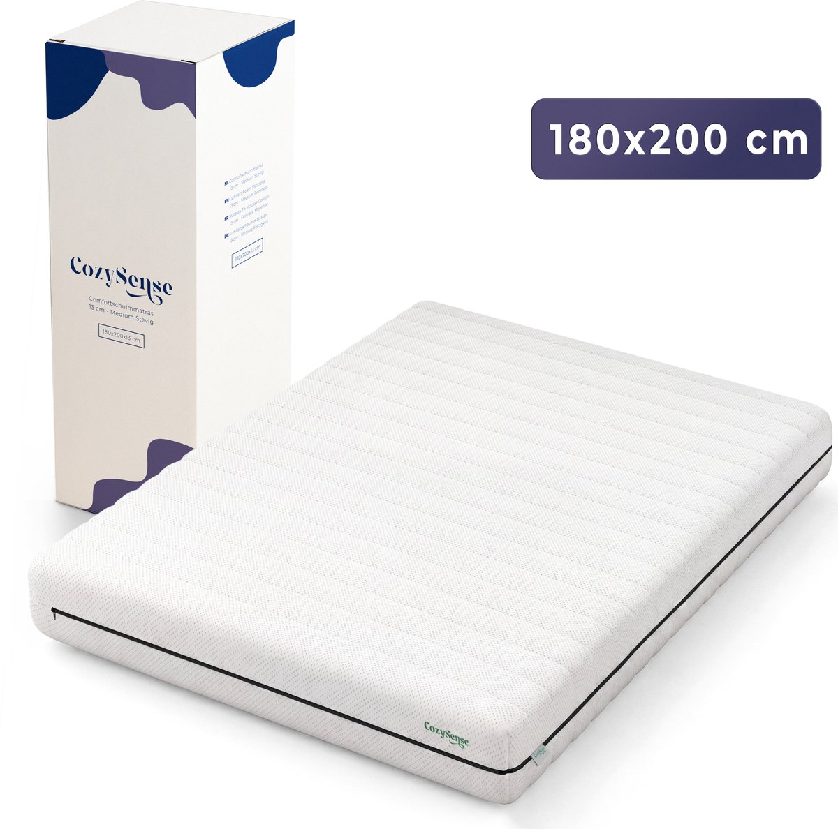 CozySense® Basic Matras 180x200 cm – Tweepersoons – CertiPUR-US® PU-schuim – OEKO-TEX® Afneembare Hoes – 13 cm Dik – Medium