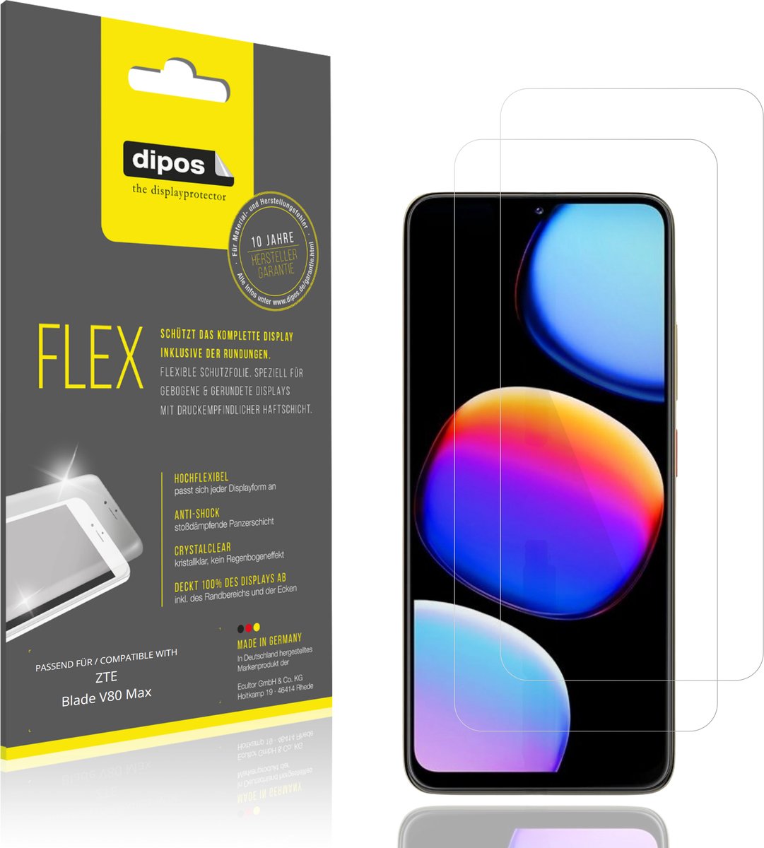 dipos – 2x Beschermfolie geschikt voor ZTE Blade V80 Max | 3D Full Cover Screenprotector | 100% Passend