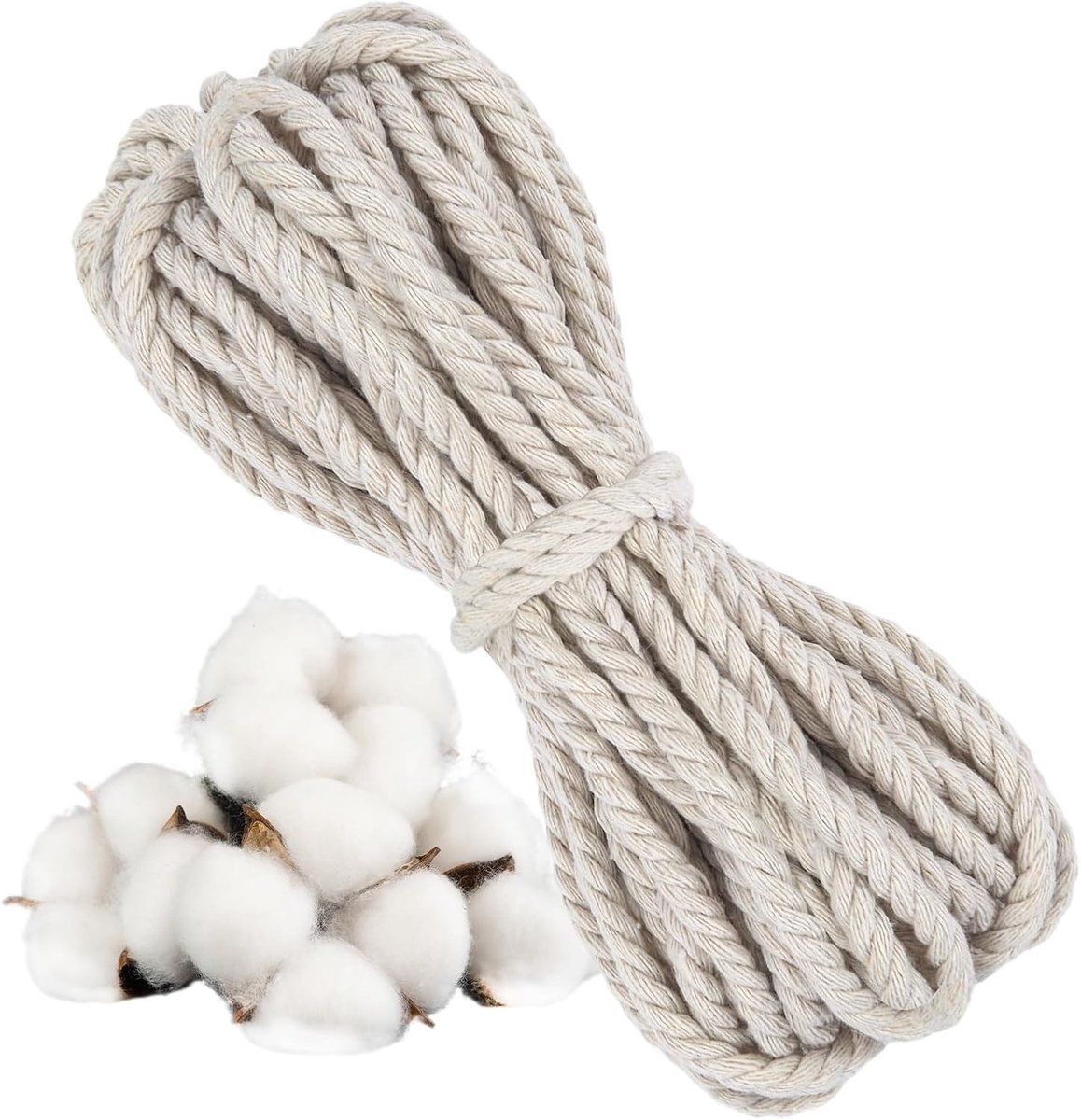 Katoenen Touw van 10 m, 6 mm Dikte, Ideaal voor Macramé, DIY Projecten, Wanddecoratie en Plantenhangers