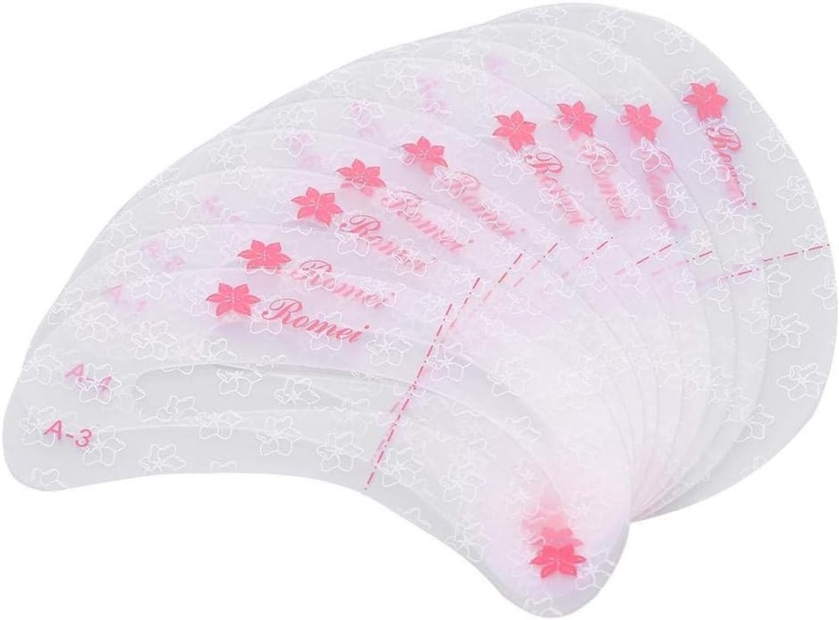 Set van 9 Herbruikbare Wenkbrauw Sjablonen – Professionele Tool voor Wenkbrauw Vormgeving Thuis en in de Salon, Ideaal voor Natuurlijke en Perfecte Wenkbrauwen