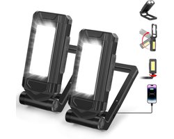 QTTVBTNA -LED Werklamp - Magneetlamp - Werkverlichting - Grijs, set van 2, 7 verlichtingsstanden, 1000 lumen, IPX6 - XPE + COB wit + COB rood - 2200 mAh oplaadbaar, powerbank - 360° draaibaar, magneet - Voor reparatie, workshop en kamperen
