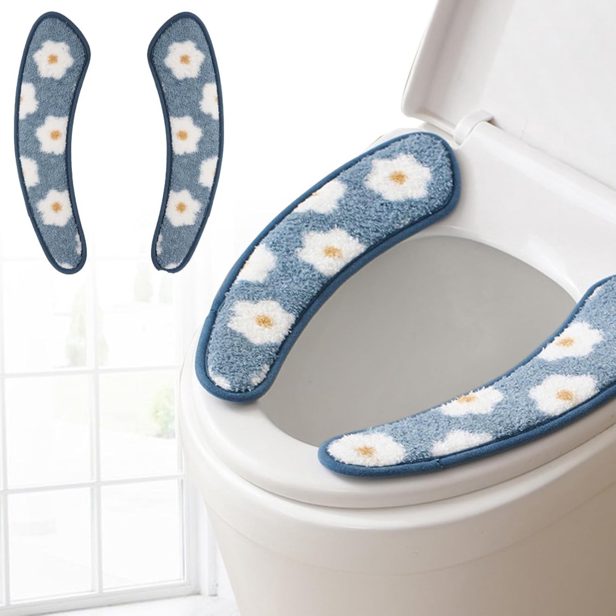 Dikke en Warme Toiletstoelkussen - Wasbaar, Herbruikbaar Kussen met TPR Lijm en Bloemenpatroon voor Comfort en Isolatie, Ideaal voor Koude Dagen en Extra Warmte