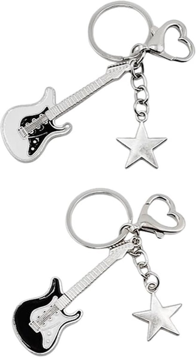 2 Gitaar Sleutelhangers, Sleutelhangers, Retro Personalisatie Accessoires, Punk Sleutelhanger Ketting, Geschikt voor Mannen en Vrouwen als Metalen Hanger (Zwart, Wit)., Zwart, Wit, Één Maat, ['zwart'