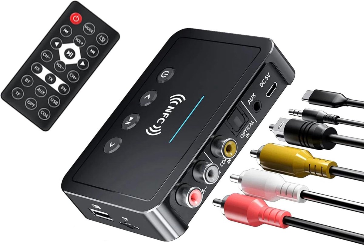Fokelyi - 3-in-1 Bluetooth 5.0 audioadapter - voor tv's computers en stereo-installaties - Bluetooth AUX-adapter met afstandsbediening - compatibel met HiFi FM-zenders/ontvangers - Bluetooth-versterkers en autoradio's