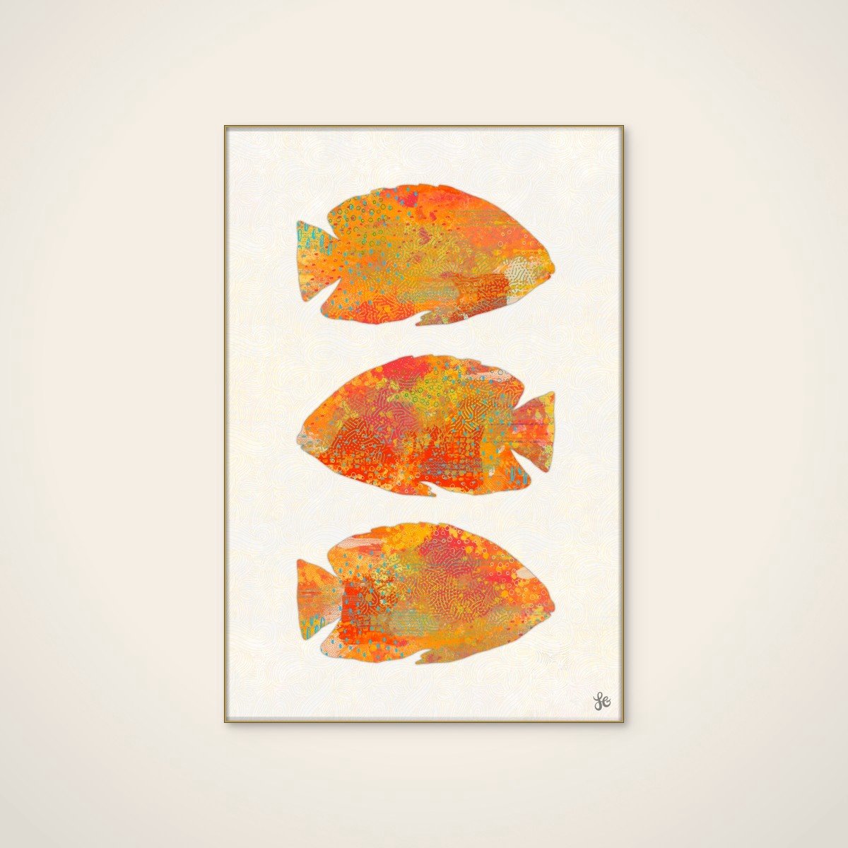 Akoestisch schilderij - 80 x 120 cm - Vibrant Tropical Fish van Laura H Gibson - Dieren wanddecoratie - goud textielframe