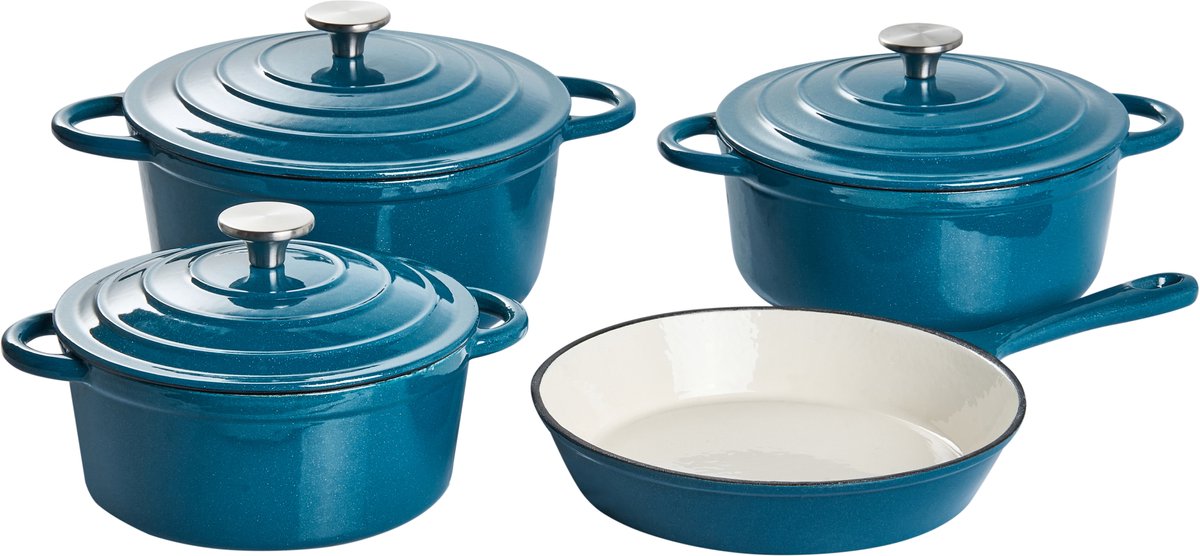 CASTORA - 7-delige gietijzeren pannen set - Blauw - Gietijzer