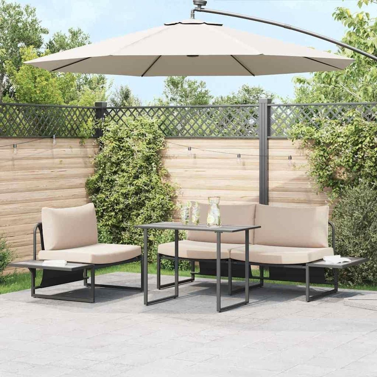 Tuintafel Hout - Buitentafel Terrastafel - Buiten Zitten - Stalen Poten - 100 x 55 x 70 cm - Grijs