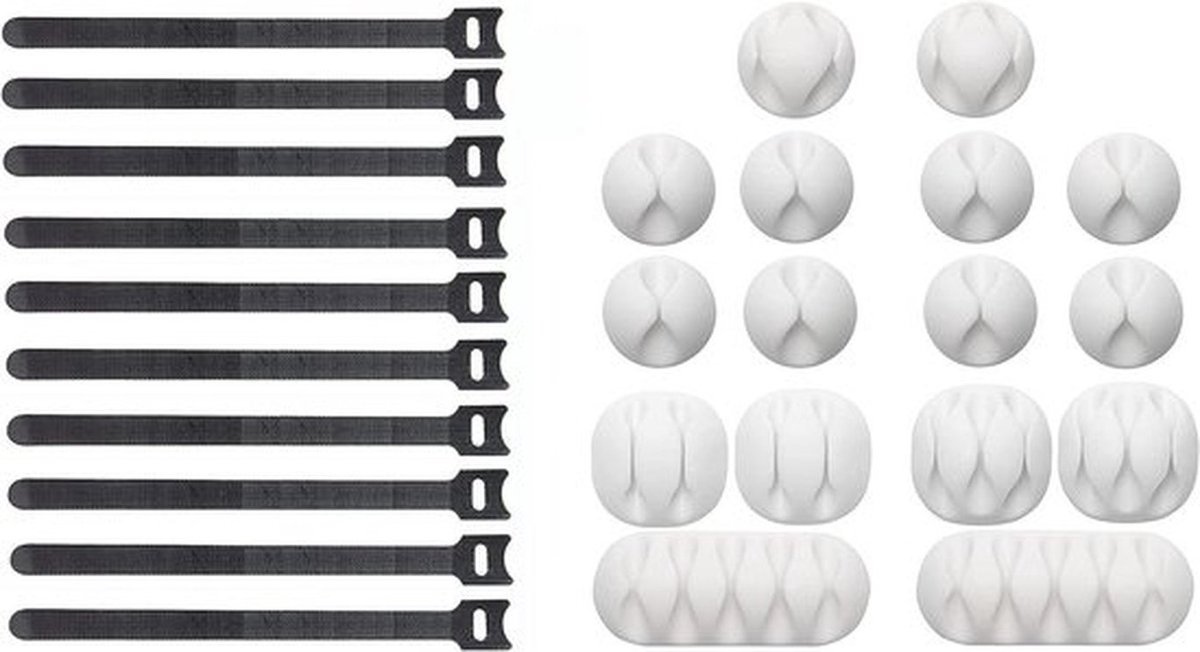 Kabelcliphouder - Kabelmanagement - Thuiskantoor - Desktop - Cord organizer - 16 stuks - Kabelbinders - Wit.