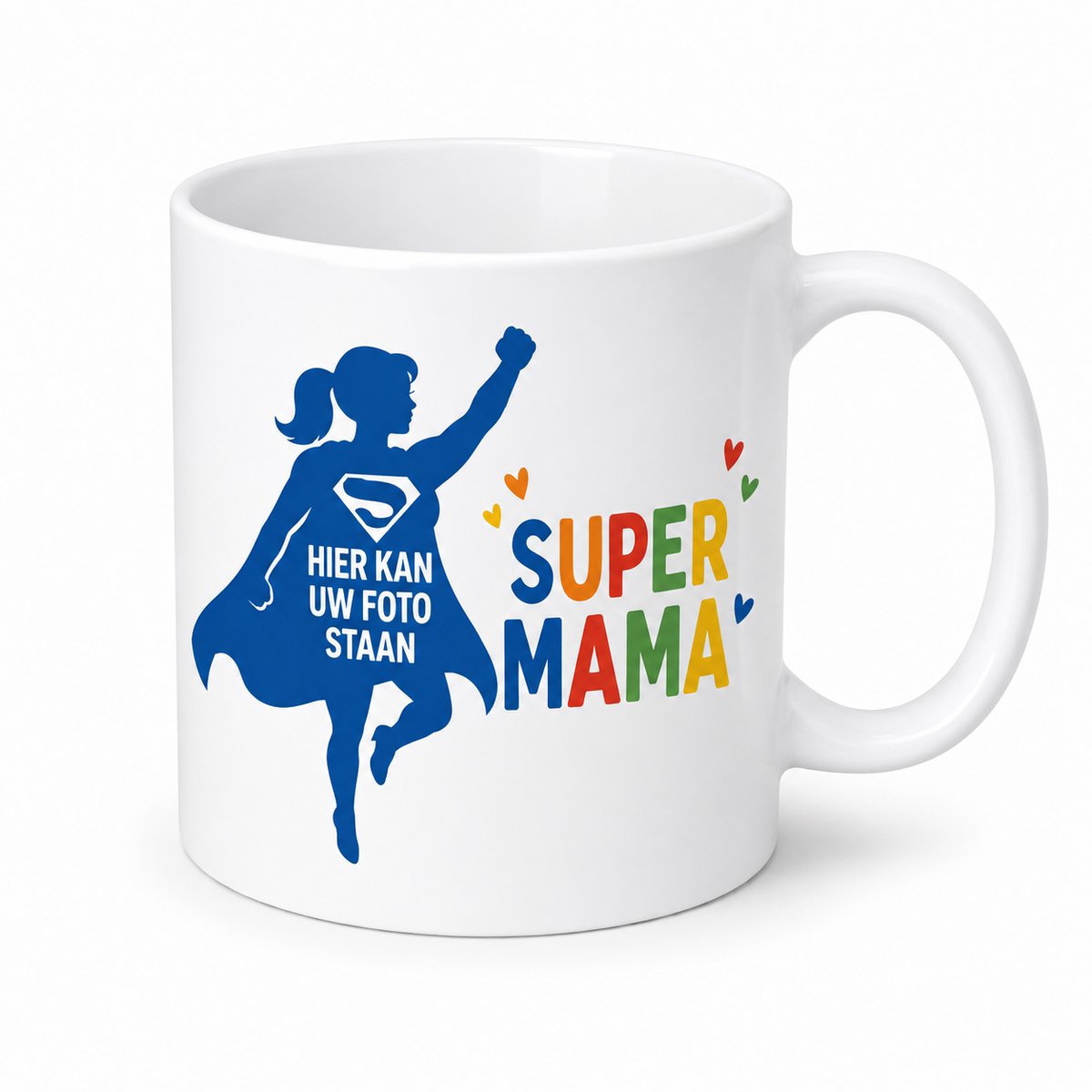 Gepersonaliseerde Fotomok Super Mama – Mok met Eigen Foto – Cadeau voor Moederdag – Koffiemok voor Mama – Theemok Moeder – Superheld Mama Beker – Witte Keramische Mok met Foto en Tekst