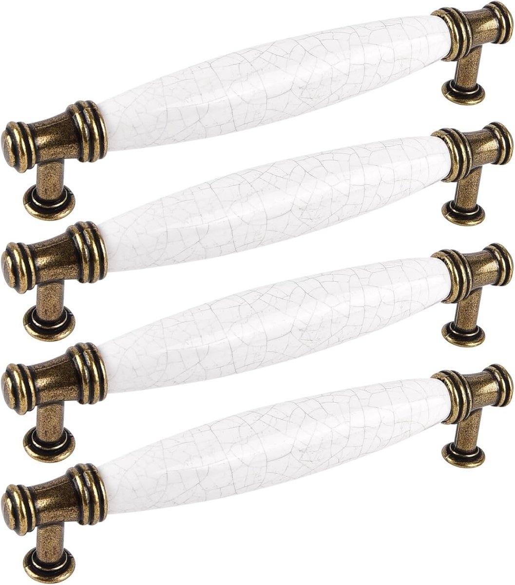 Set van 4 Marmeren Deurgrepen 128mm - Vintage Antieke Handgrepen voor Keukenkast, Dressoir en Houten Deuren