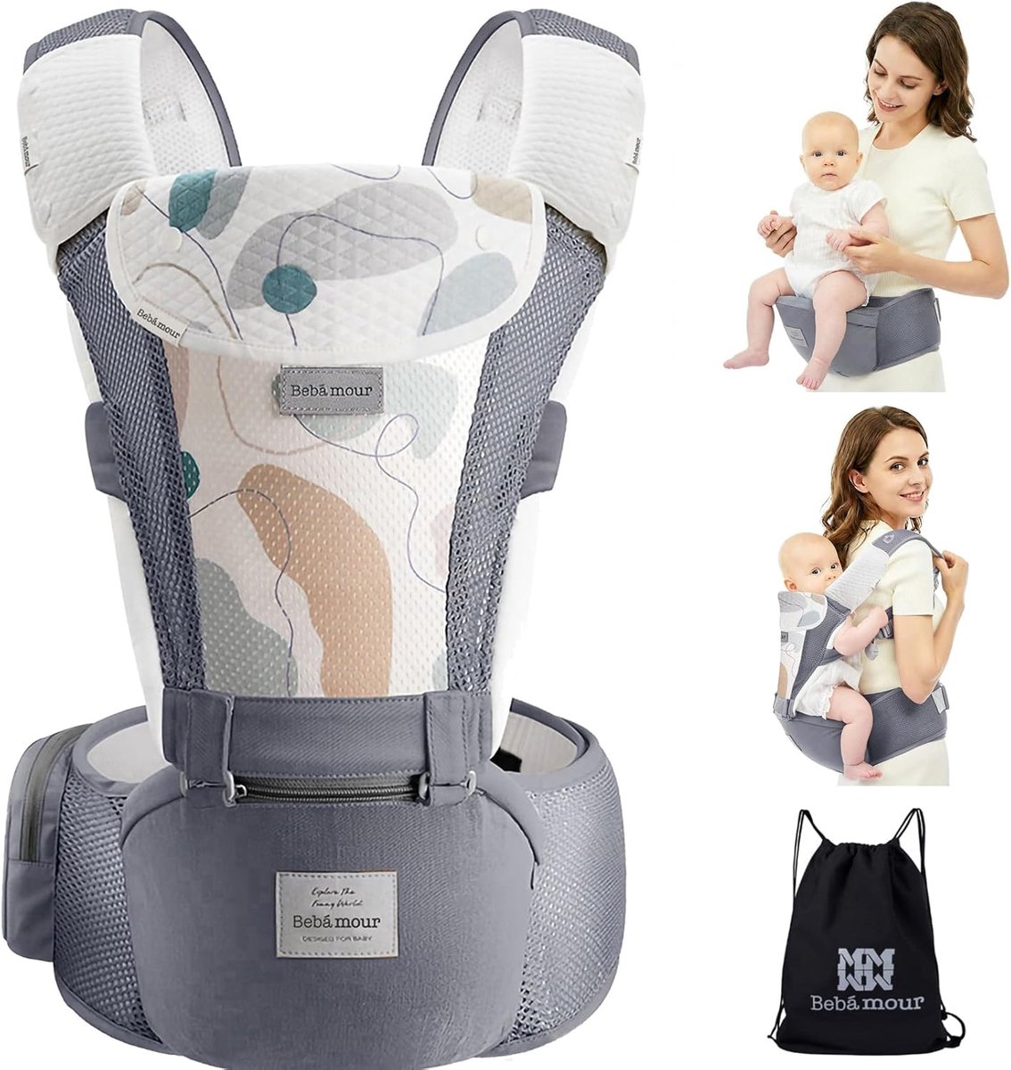 Ergonomische Babydrager 6-in-1 met Heupzitje - 3D Air Mesh Draagzak voor Baby en Peuter 0-36 Maanden - Verstelbare Voordrager en Rugdrager - Grijs