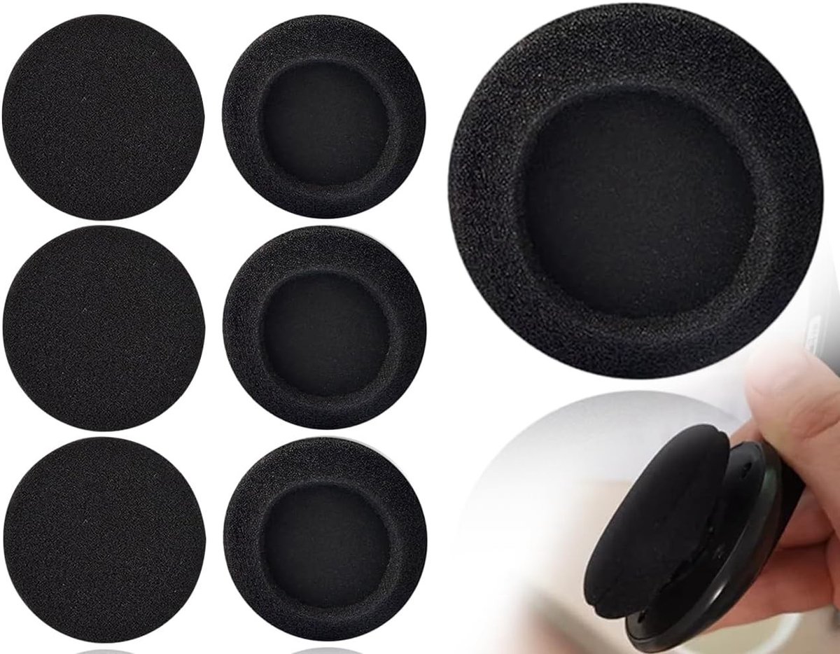 Set van 6 Vervangende Oorkussens voor Hoofdtelefoons, Zachte Schuim Oorkussens, 55mm Zwart, Comfortabele Audio Oorkussens voor Hoofdtelefoon