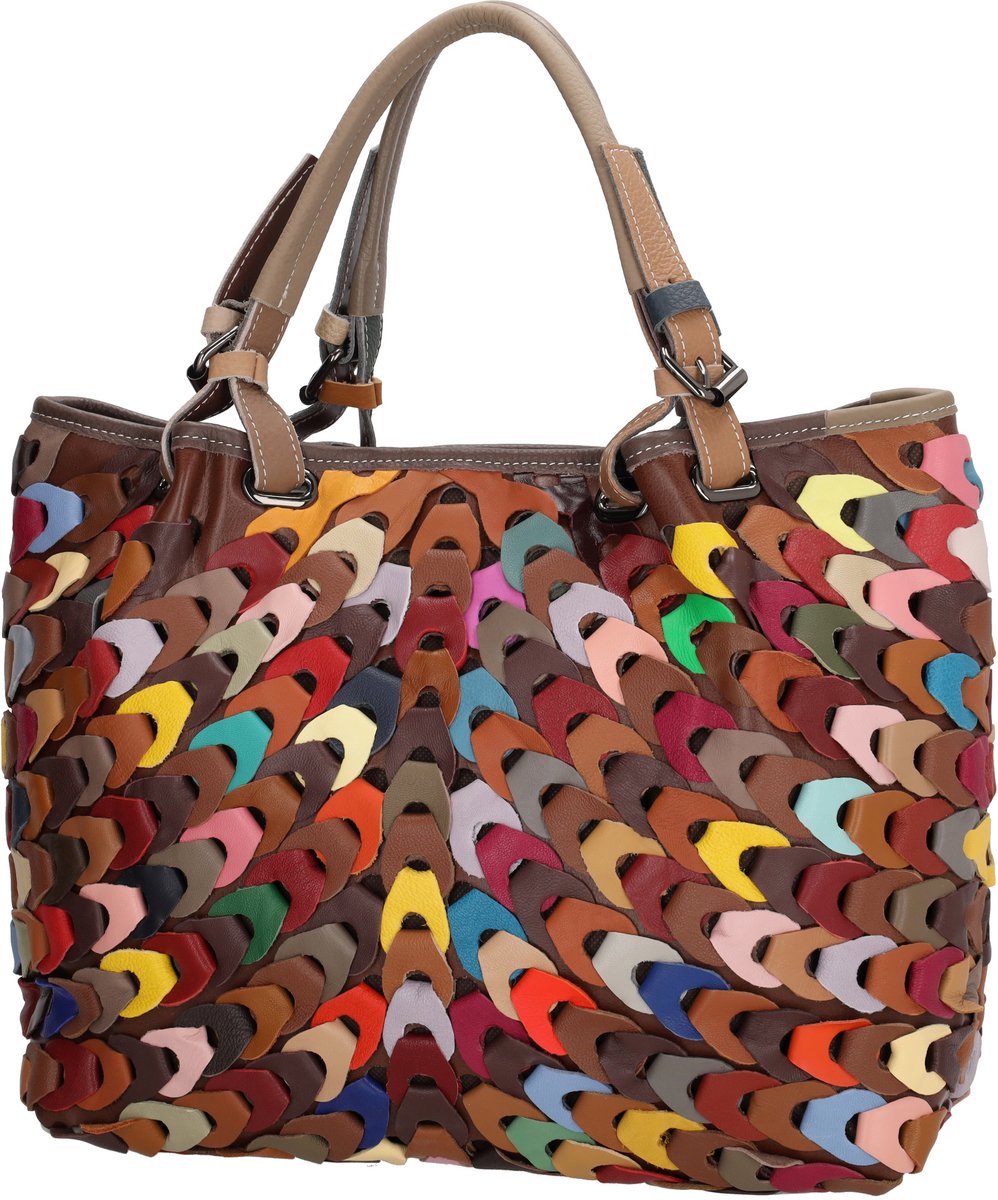 Beagles Treccia Shopper - Leren Schoudertas - Shopper Dames - Gevlochten Design - Afneembare Schouderband - Multicolor - Leren Dames Tas - Multi