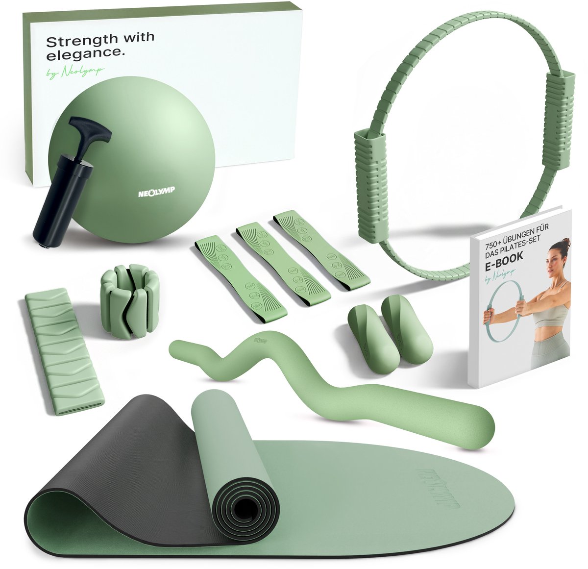 NEOLYMP Pilates Home Studio Set met bal, ring en gewichten voor thuis gebruik.