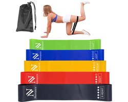 Nuvance Weerstandsbanden Set Incl. Draagtas - 5 Delige Set - Resistance Band - Fitness Elastiek - Incl. eBook - Diverse Kleuren