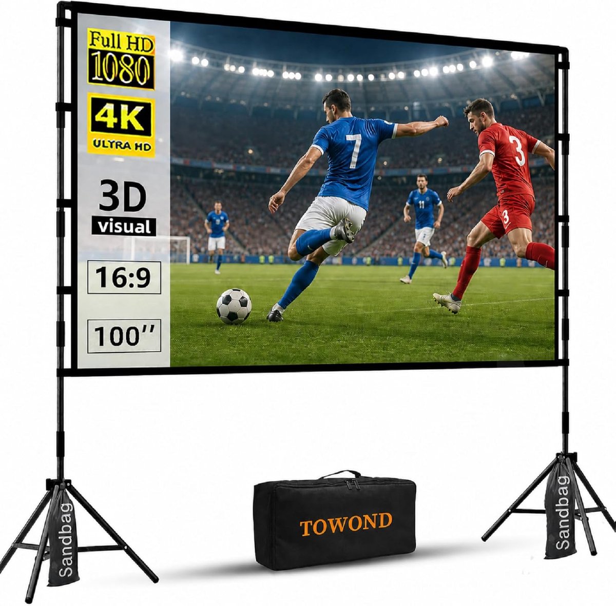 Projectiescherm Met Standaard - 100 Inch 16:9 - Kreukvrij Projectiedoek - Voor- & Achterprojectie - Voor Thuisbioscoop & Outdoor