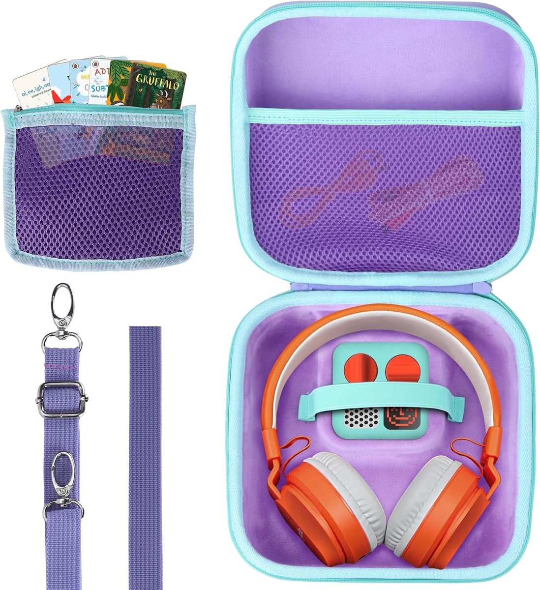 Hard Case voor Yoto/Yoto Mini - Kids Audio Music Speler, Kinderluidspreker, Audioboek Kaarten, Paarse en Teal Bescherming, Inclusief Mini Speler en Bedrade Hoofdtelefoon Case