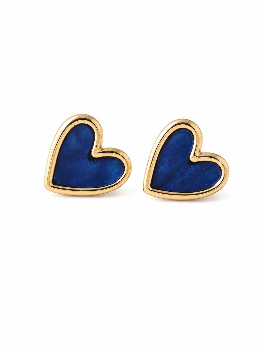 Oorbellen Hartje- Hartjes Oorbellen Blauw- Goudkleurige Kinder Oorbellen Hartje- Meisjes Oorknopjes Hartje- LiLaLove- Kinderoorbellen- Cadeau Meisje