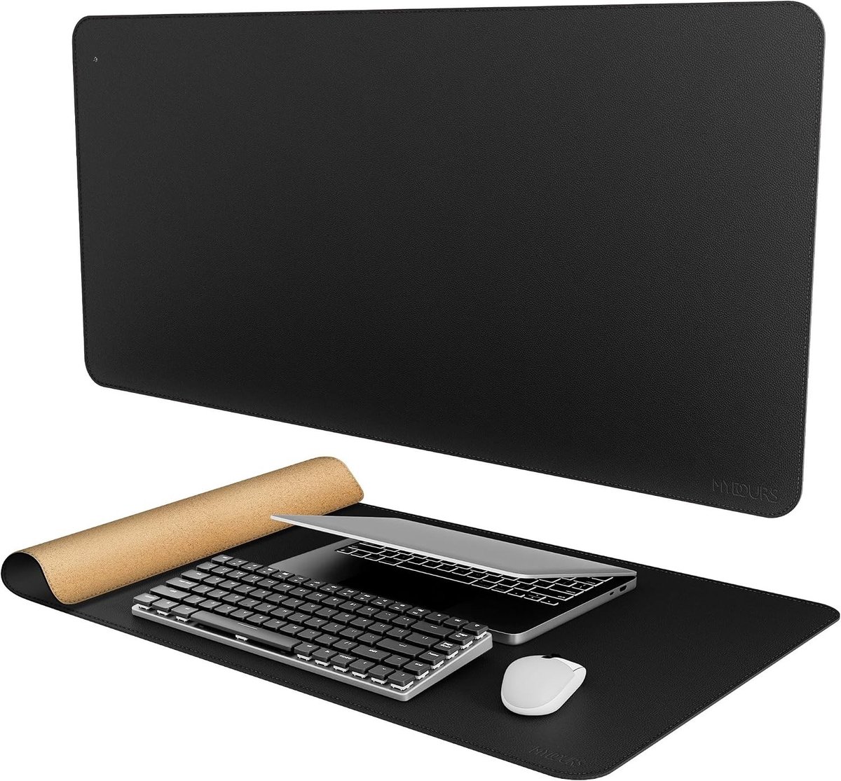 Zwarte Kurk en PU Leren Bureau Mat 100 x 50 cm - Ruime Bedekking voor Thuiswerkplek, Glad Schrijfpunt, Waterdicht Ontwerp, Perfect voor Typen en Creatief Werk