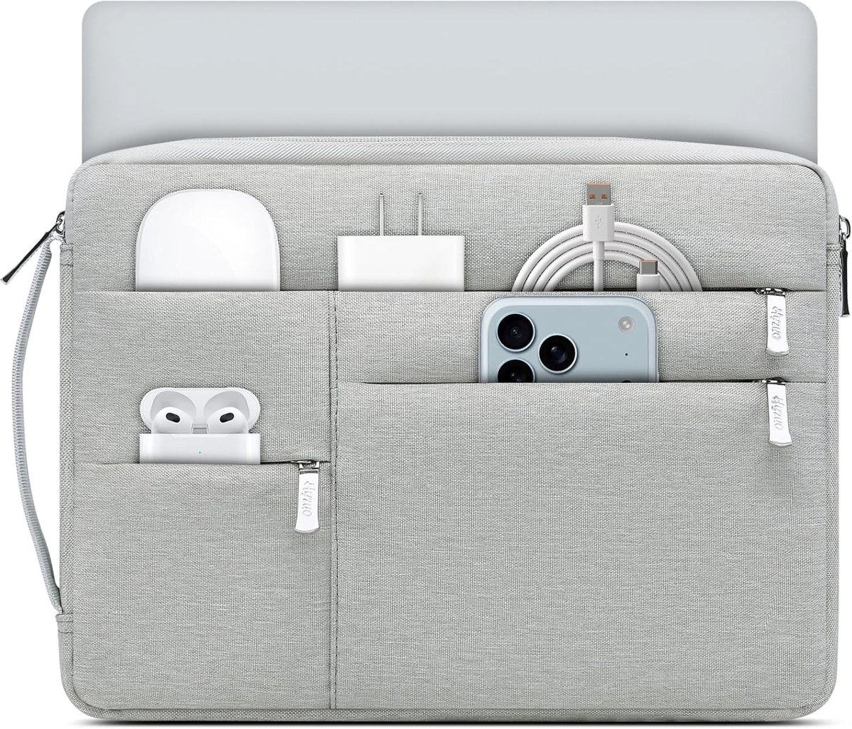 Laptop Sleeve voor 13.3-14 Inch Laptops, Geschikt voor MacBook Pro, Air, Surface en HP, Lichtgrijs en Draagbaar